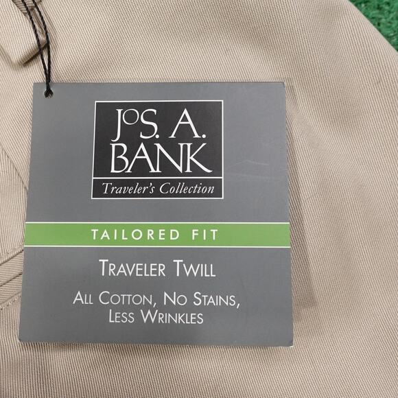 New! Jos. A. Bank Pants 38x30 Khaki Traveler Twill Tailored Fit Pleated Cuffed - Picture 6 of 10